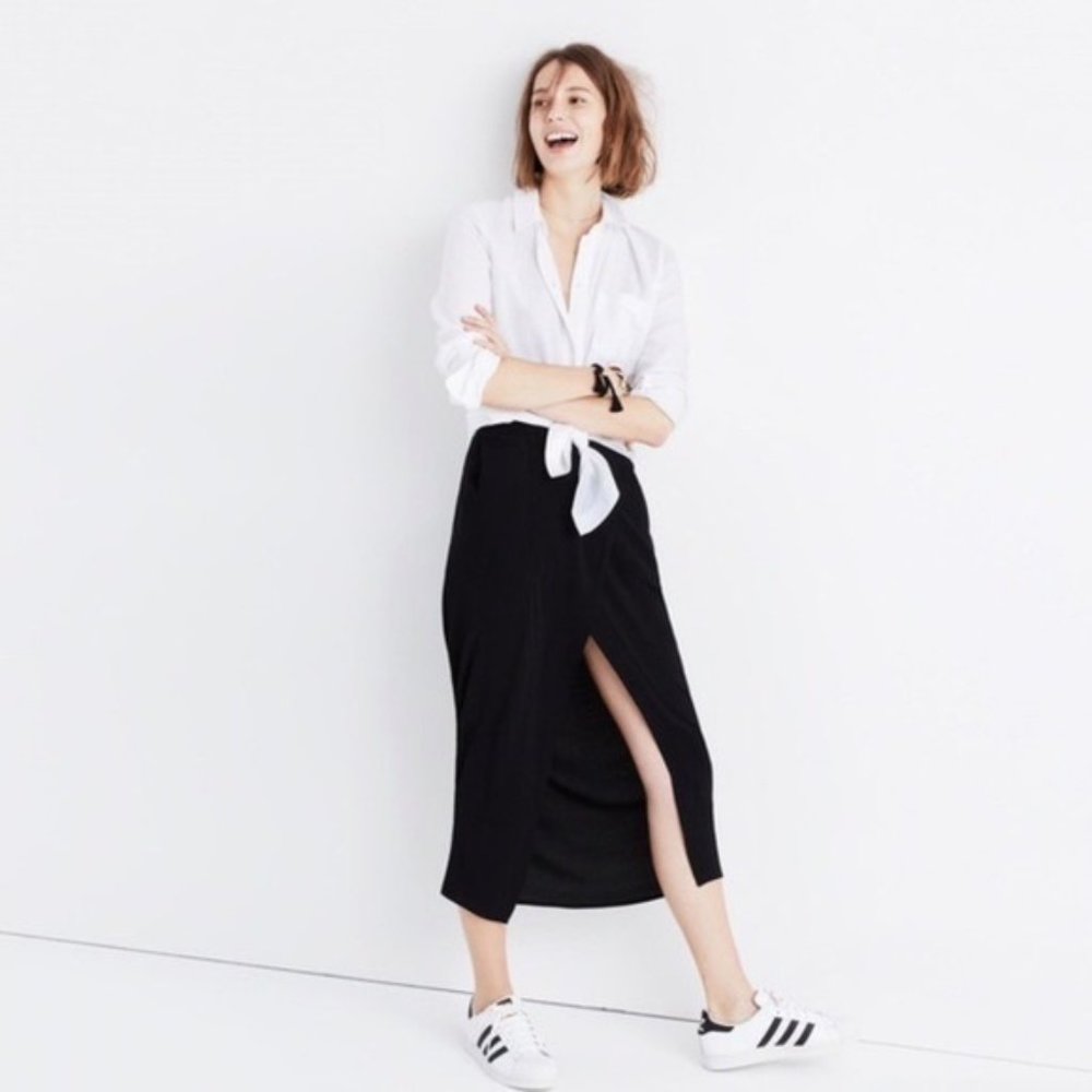 Madewell Black Midi Skirt with Front Slit